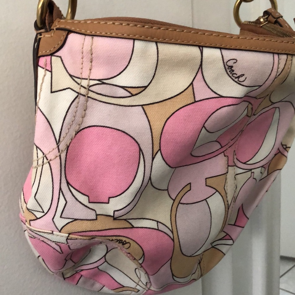 Vintage Signature Coach Pink Optic Soho Hobo 11905 Canvas Tan Bag 2008 - Picture 5 of 7